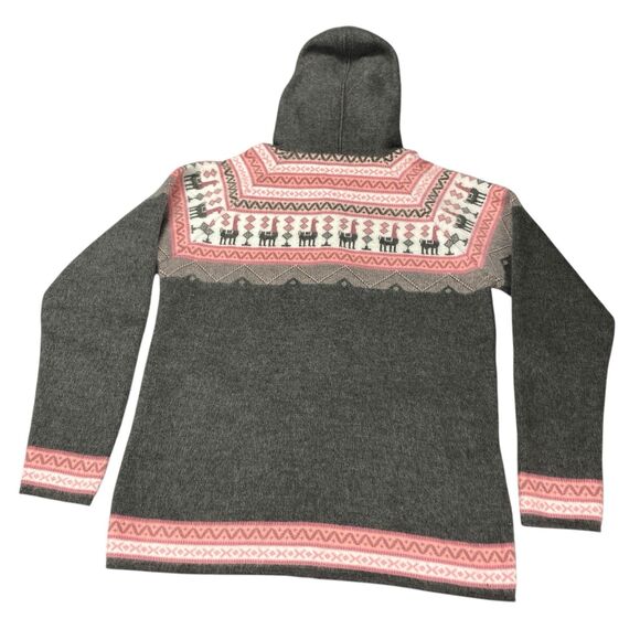 Tegidos Hooded Alpaca Sweater Jacket Gray Pink Hoodie Novelty Aztec XL - Picture 2 of 12